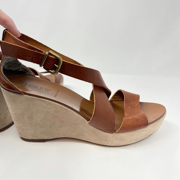 J.Crew Marguerite Brown Leather Strappy Platform Italian Made Wedge Sandal 10 - Picture 7 of 10